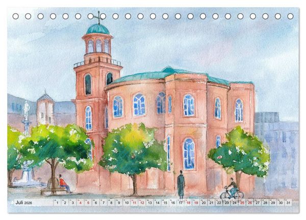 Produktbild: Frankfurt in Aquarell (Tischkalender 2026 DIN A5 quer), CALVENDO Monatskalender