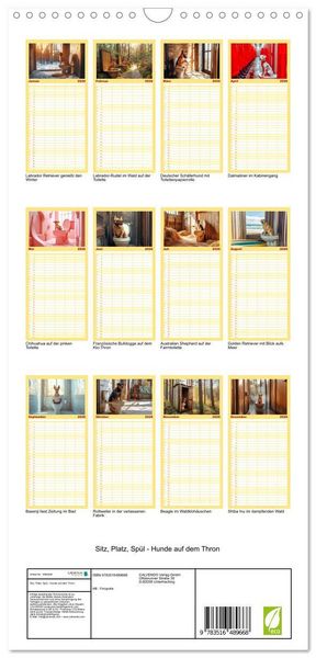 Produktbild: Familienplaner 2026 - Sitz, Platz, Sp&uuml;l - Hunde auf dem Thron mit 5 Spalten (Wandkalender, 21 x 45 cm) CALVENDO