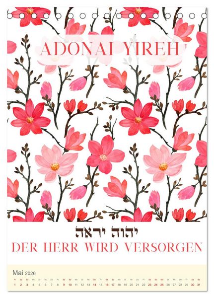 Produktbild: Hebr&auml;ische Namen Gottes aus der Torah (Tischkalender 2026 DIN A5 hoch), CALVENDO Monatskalender