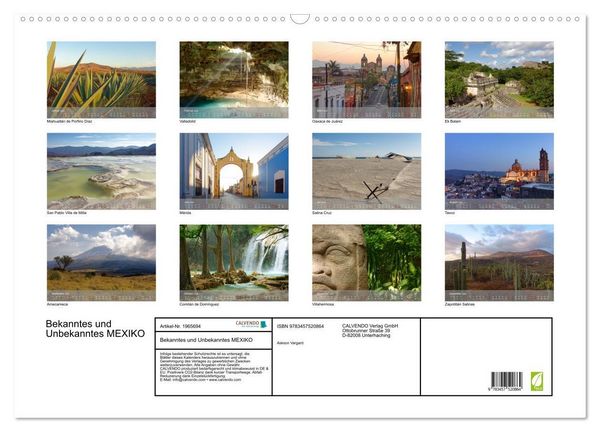 Produktbild: Bekanntes und Unbekanntes MEXIKO (Wandkalender 2026 DIN A2 quer), CALVENDO Monatskalender