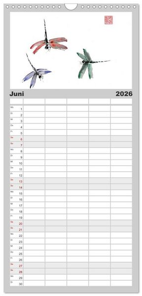 Produktbild: Familienplaner 2026 - Asiatische Tuschmalerei mit 5 Spalten (Wandkalender, 21 x 45 cm) CALVENDO