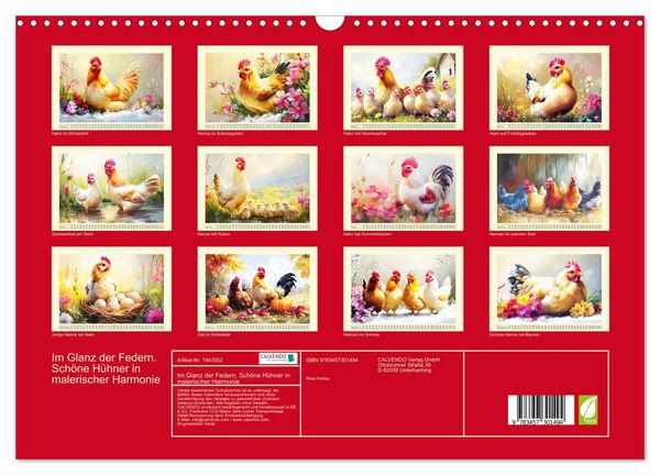 Produktbild: Im Glanz der Federn. Sch&ouml;ne H&uuml;hner in malerischer Harmonie (Wandkalender 2026 DIN A3 quer), CALVENDO Monatskalender