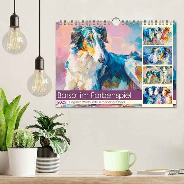 Produktbild: Barsoi im Farbenspiel. Elegante Windhunde in moderner &Ouml;loptik (Wandkalender 2026 DIN A4 quer), CALVENDO Monatskalender
