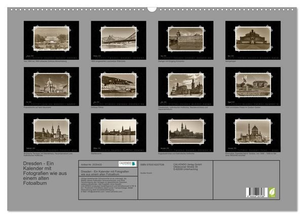 Produktbild: Dresden - Ein Kalender mit Fotografien wie aus einem alten Fotoalbum (Wandkalender 2026 DIN A2 quer), CALVENDO Monatskalender