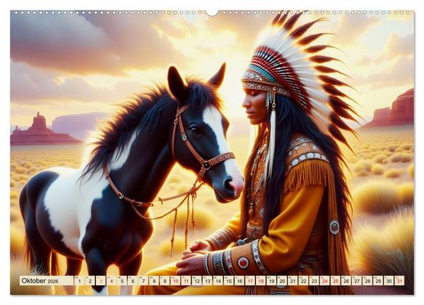Produktbild: Spirituelle Begleiter - Indianer und Tiere im Einklang (Wandkalender 2026 DIN A2 quer), CALVENDO Monatskalender
