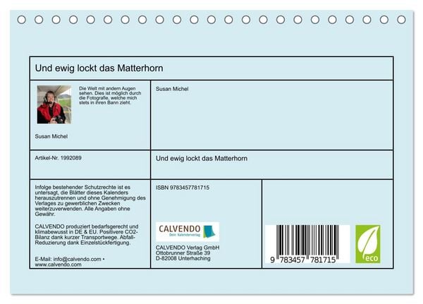 Produktbild: Und ewig lockt das Matterhorn (Tischkalender 2026 DIN A5 quer), CALVENDO Monatskalender