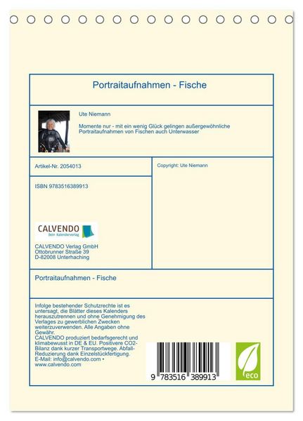 Produktbild: Portraitaufnahmen - Fische (Tischkalender 2026 DIN A5 hoch), CALVENDO Monatskalender