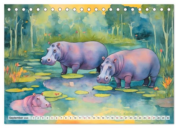 Produktbild: Hippos bekennen Farbe - kunterbunter Nilpferdspa&szlig; (Tischkalender 2026 DIN A5 quer), CALVENDO Monatskalender