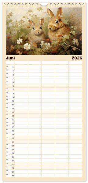 Produktbild: Familienplaner 2026 - Hasenliebe mit 5 Spalten (Wandkalender, 21 x 45 cm) CALVENDO