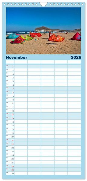 Produktbild: Familienplaner 2026 - Kitesurfen - &uuml;ber den Wellen mit 5 Spalten (Wandkalender, 21 x 45 cm) CALVENDO