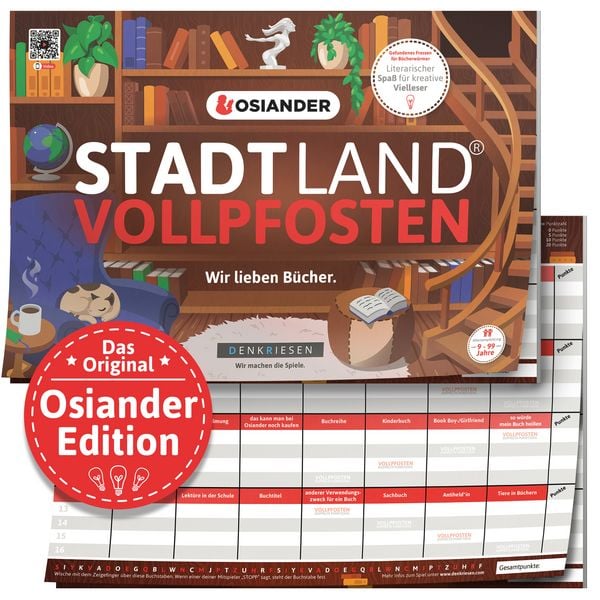 Produktbild: DENKRIESEN - Stadt Land Vollpfosten&reg; Thalia Edition &ndash; Osiander "Wir lieben B&uuml;cher." &brvbar; A4 Spielblock