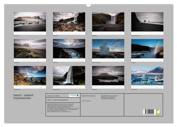 Produktbild: Island - Iceland Impressionen (Wandkalender 2026 DIN A2 quer), CALVENDO Monatskalender