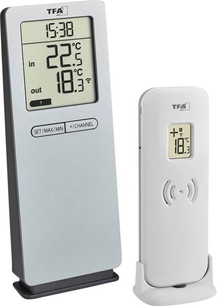 TFA Dostmann Funk-Thermometer LOGOneo Funk-Thermometer digital Silber