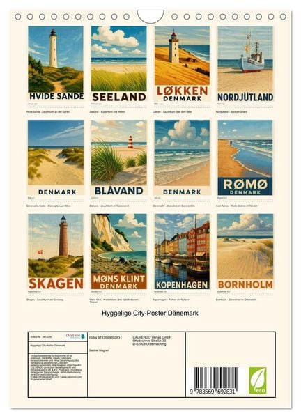 Produktbild: Hyggelige City-Poster D&auml;nemark (Wandkalender 2027 DIN A4 hoch), CALVENDO Monatskalender