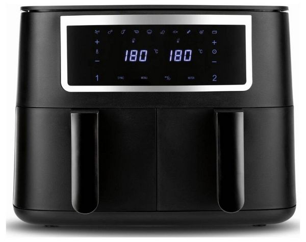 Produktbild: GourmetMaxx GOURMETmaxx Hei&szlig;luft-Fritteuse Doppelkorb 2x 4l schwarz matt/Edelstahl Hei&szlig;luft-Fritteuse 8 l 2600 W Schwarz
