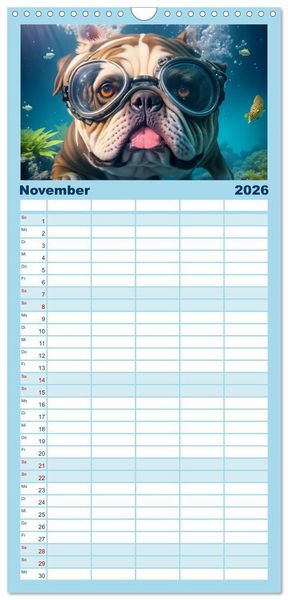 Produktbild: Familienplaner 2026 - Hunde abgetaucht mit 5 Spalten (Wandkalender, 21 x 45 cm) CALVENDO
