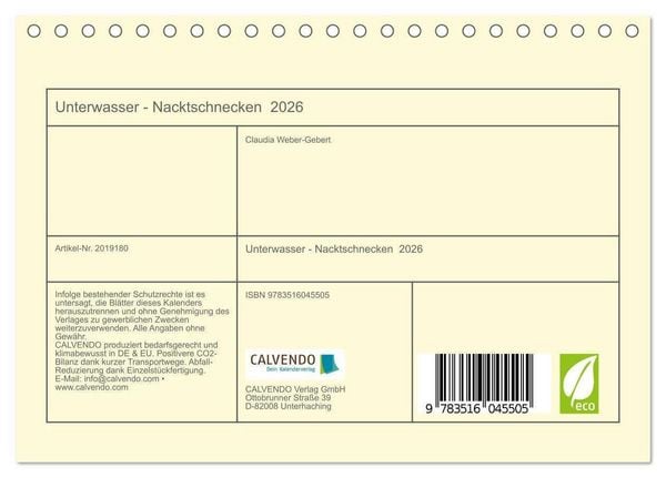 Produktbild: Unterwasser - Nacktschnecken 2026 (Tischkalender 2026 DIN A5 quer), CALVENDO Monatskalender