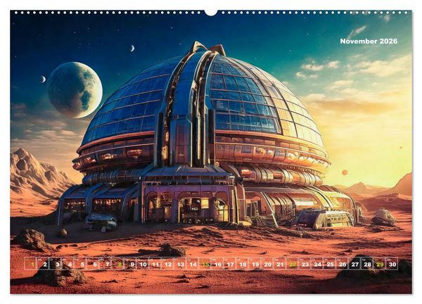 Produktbild: Pionierbauten auf fremden Planeten (hochwertiger Premium Wandkalender 2026 DIN A2 quer), Kunstdruck in Hochglanz