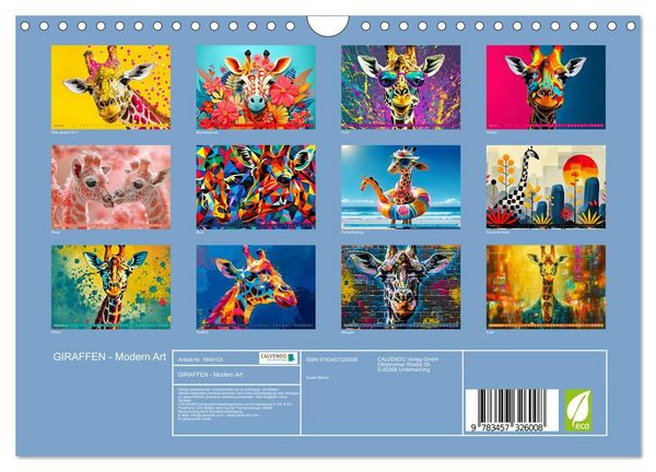 Produktbild: GIRAFFEN - Modern Art (Wandkalender 2026 DIN A4 quer), CALVENDO Monatskalender