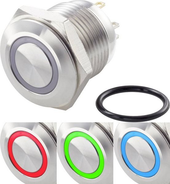 TRU COMPONENTS TC-7494616 TC-GQ16F-10E/42RGB/ Vandalismusgeschützter Drucktaster 48 V/DC 2 A 1 x Aus/(Ein) tastend Rot, Grün, Blau, RGB IP65 1 St.