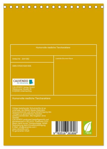 Produktbild: Humorvolle niedliche Tiercharaktere (Tischkalender 2026 DIN A5 hoch), CALVENDO Monatskalender