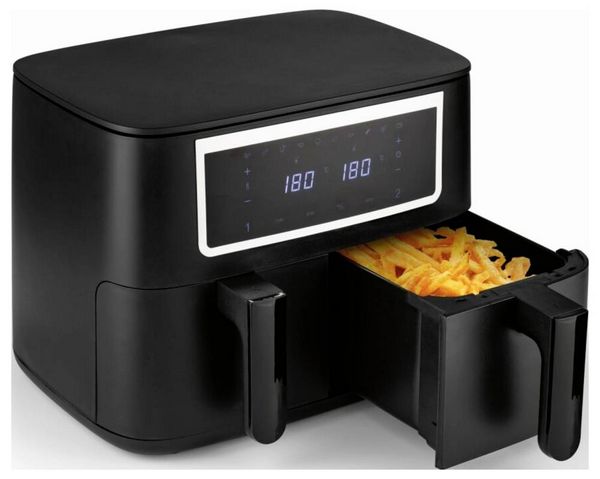 Produktbild: GourmetMaxx GOURMETmaxx Hei&szlig;luft-Fritteuse Doppelkorb 2x 4l schwarz matt/Edelstahl Hei&szlig;luft-Fritteuse 8 l 2600 W Schwarz