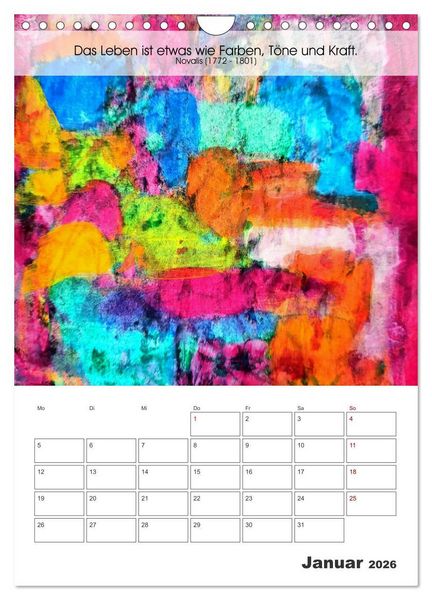 Produktbild: Farbenleuchten - Abstrakte Gouachemalerei mit Zitaten &uuml;ber die Farben (Wandkalender 2026 DIN A4 hoch), CALVENDO Monatskalender