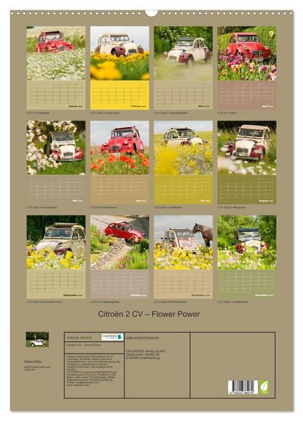 Produktbild: Citro&euml;n 2 CV &ndash; Flower Power (Wandkalender 2026 DIN A2 hoch), CALVENDO Monatskalender