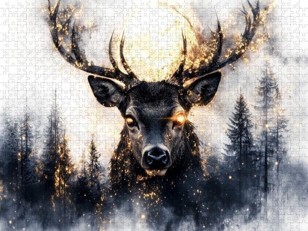 Produktbild: CALVENDO Puzzle Aus dem Nebel tritt der Traumhirsch - still und wunderbar | 1000 Teile Lege-Gr&ouml;&szlig;e 64x48cm Foto-Puzzle f&uuml;r gl&uuml;ckliche Stunden