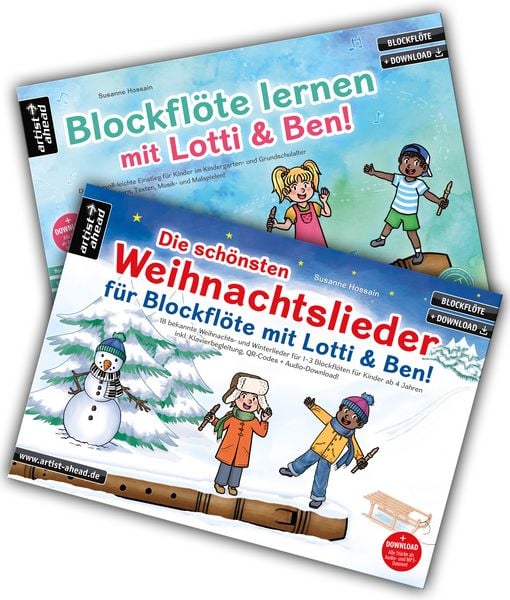 Produktbild: Blockfl&ouml;te lernen mit Lotti & Ben + Die sch&ouml;nsten Weihnachtslieder f&uuml;r Blockfl&ouml;te im Set!