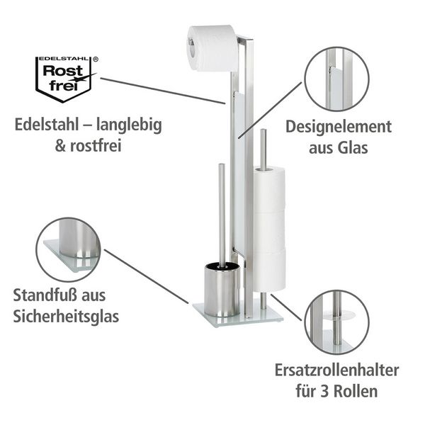 Produktbild: Stand WC-Garnitur Mod. Rivalta Edelstahl Matt, integrierter Toilettenpapierhalter