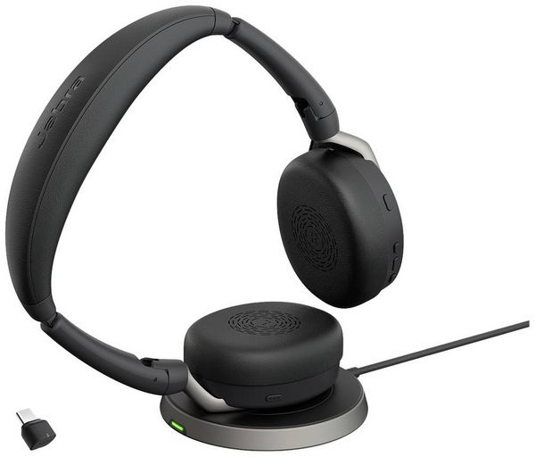 Produktbild: Jabra Evolve2 65 Flex Link380c MS + Ladepad On Ear Headset Bluetooth&reg; Stereo Schwarz Noise Cancelling Headset, Mikrofon-Stummschaltung, Lautst&auml;rker