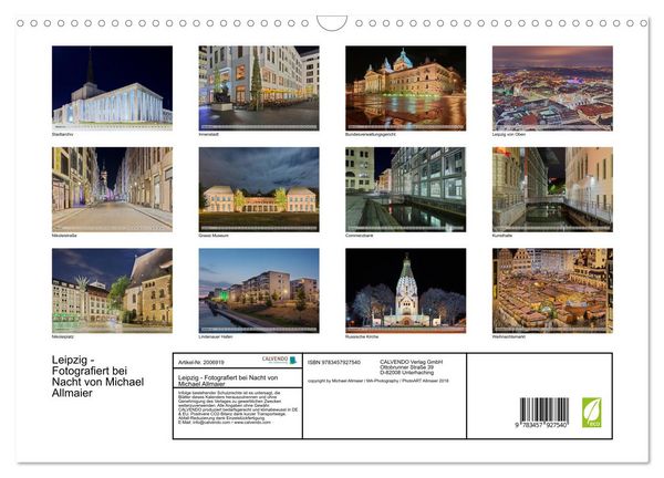 Produktbild: Leipzig - Fotografiert bei Nacht von Michael Allmaier (Wandkalender 2026 DIN A3 quer), CALVENDO Monatskalender