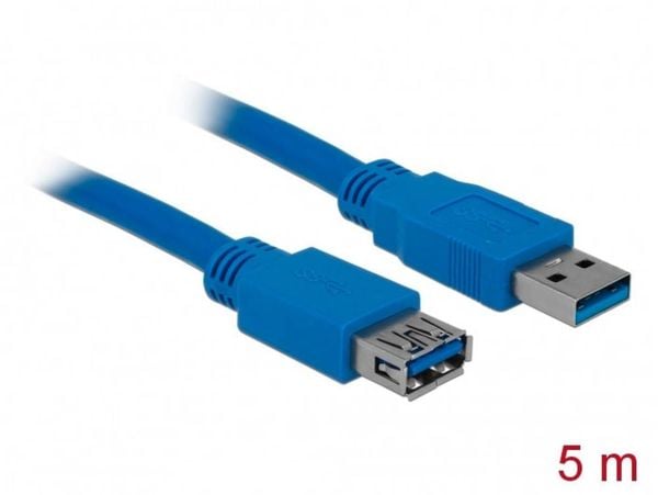 Delock USB-Kabel USB 3.2 Gen1 (USB 3.0 / USB 3.1 Gen1) USB-A Stecker, USB-A Buchse 5.00 m Blau vergoldete Steckkontakte 