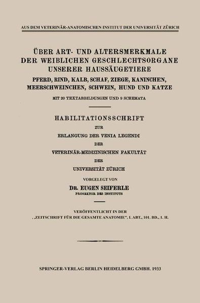 Produktbild: &Uuml;ber Art- und Altersmerkmale der Weiblichen Geschlechtsorgane Unserer Hauss&auml;ugetiere