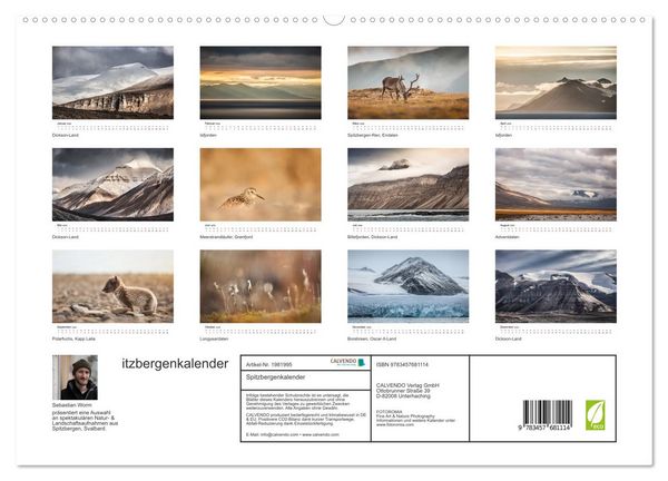 Produktbild: Spitzbergenkalender (hochwertiger Premium Wandkalender 2026 DIN A2 quer), Kunstdruck in Hochglanz