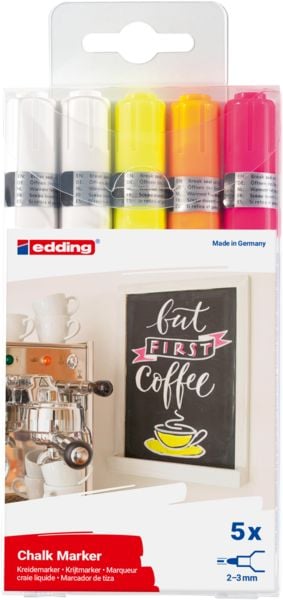 Produktbild: edding Kreidemarker 4095 Rundspitze, wei&szlig;, gelb, orange, pink, 5er Set