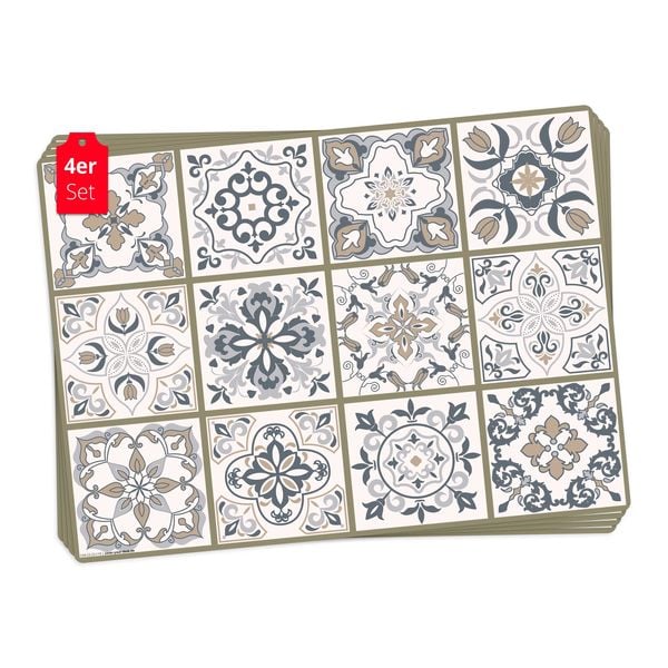 Produktbild: Tischsetmacher Tischsets Fliesenmuster in beige & wei&szlig;, aus hochwertigem Vinyl (4 St&uuml;ck), 44 x 32 cm
