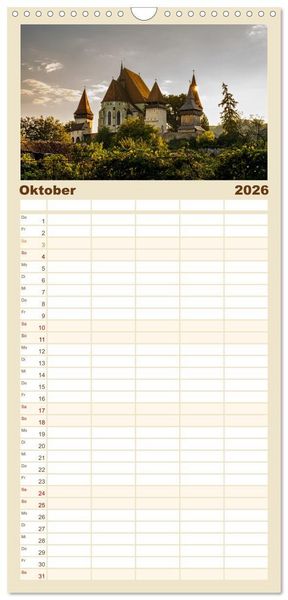 Produktbild: Familienplaner 2026 - Kirchen und Kl&ouml;ster in Rum&auml;nien mit 5 Spalten (Wandkalender, 21 x 45 cm) CALVENDO