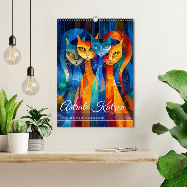 Produktbild: Astrale Katzen - Abstrakte Kunst f&uuml;r Katzenliebhaber (Wandkalender 2026 DIN A3 hoch), CALVENDO Monatskalender