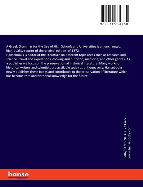 Produktbild: A Greek Grammar for the Use of High Schools and Universities