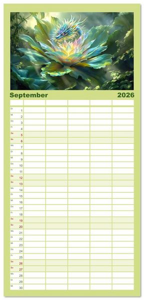 Produktbild: Familienplaner 2026 - Mythos trifft Botanik &ndash; Die geheimnisvollen Drachenpflanzen mit 5 Spalten (Wandkalender, 21 x 45 cm) CALVENDO