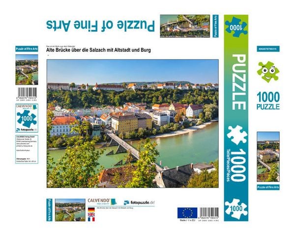 CALVENDO Puzzle Alte Brücke über die Salzach mit Altstadt und Burg | 1000 Teile Lege-Größe 64x48cm Foto-Puzzle für glückliche Stunden