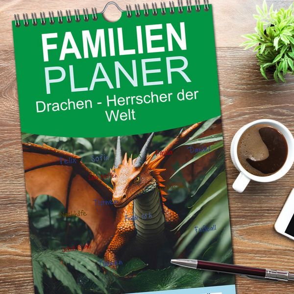Produktbild: Familienplaner 2026 - Drachen - Herrscher der Welt mit 5 Spalten (Wandkalender, 21 x 45 cm) CALVENDO