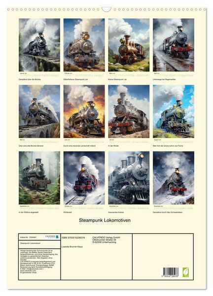 Produktbild: Steampunk Lokomotiven (Wandkalender 2026 DIN A2 hoch), CALVENDO Monatskalender