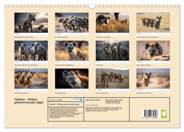 Produktbild: Hy&auml;nen - Afrikas geheimnisvolle J&auml;ger (Wandkalender 2026 DIN A3 quer), CALVENDO Monatskalender