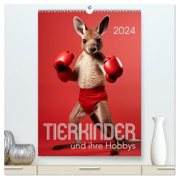 Tierkinder und ihre Hobbys (hochwertiger Premium Wandkalender 2024 DIN A2 hoch), Kunstdruck in Hochglanz