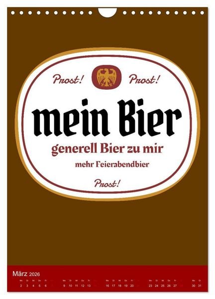 Produktbild: BIER Wandkalender -Trinken mit Stil (Wandkalender 2026 DIN A4 hoch), CALVENDO Monatskalender