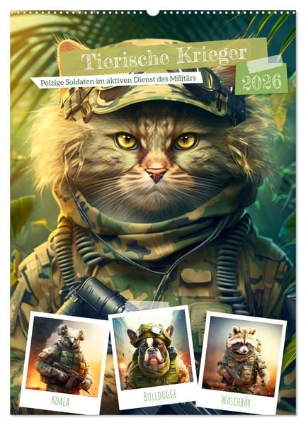 Produktbild: Tierische Krieger. Pelzige Soldaten im aktiven Dienst des Milit&auml;rs (Wandkalender 2026 DIN A2 hoch), CALVENDO Monatskalender