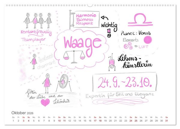 Produktbild: Sternzeichen-Kalender (hochwertiger Premium Wandkalender 2026 DIN A2 quer), Kunstdruck in Hochglanz